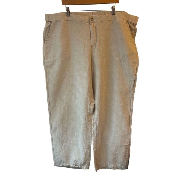 Liz Claiborne Linen Wide-leg Pants sz 2X Neutral minimalist nautical Beachy - Picture 1 of 9